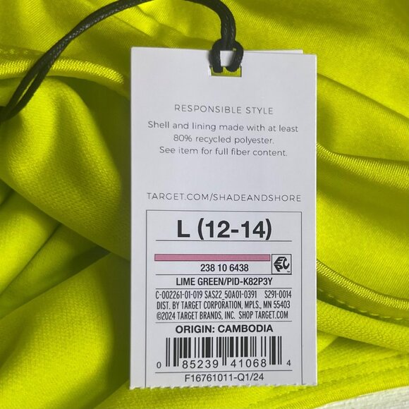 Shade & Shore High Leg Cheeky One-Piece Swimsuit Lime Green Size Large New - Picture 11 of 12